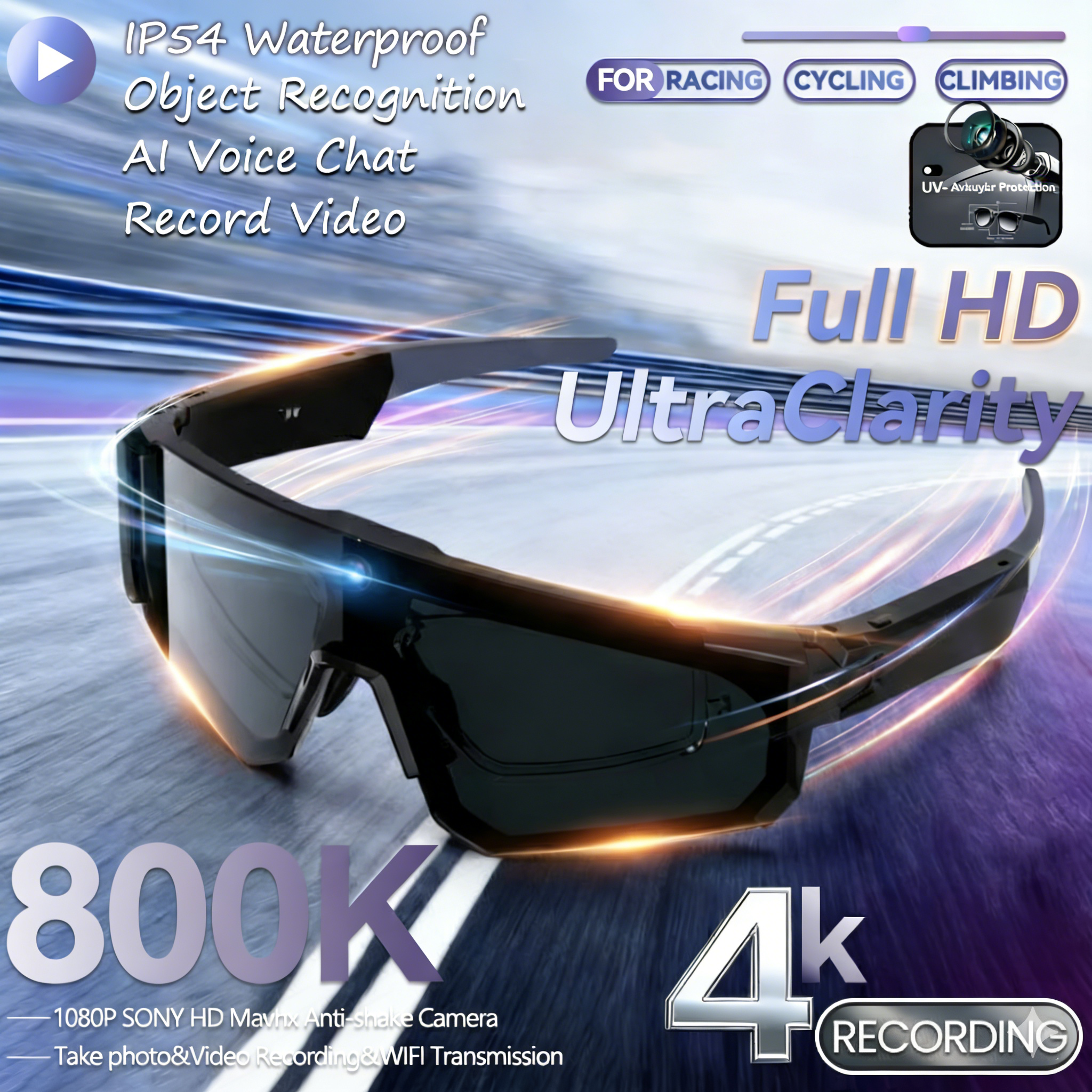 HD 4K 800WCamera 32GB Sport Sm - Smart Glasses Lens 评论和价格