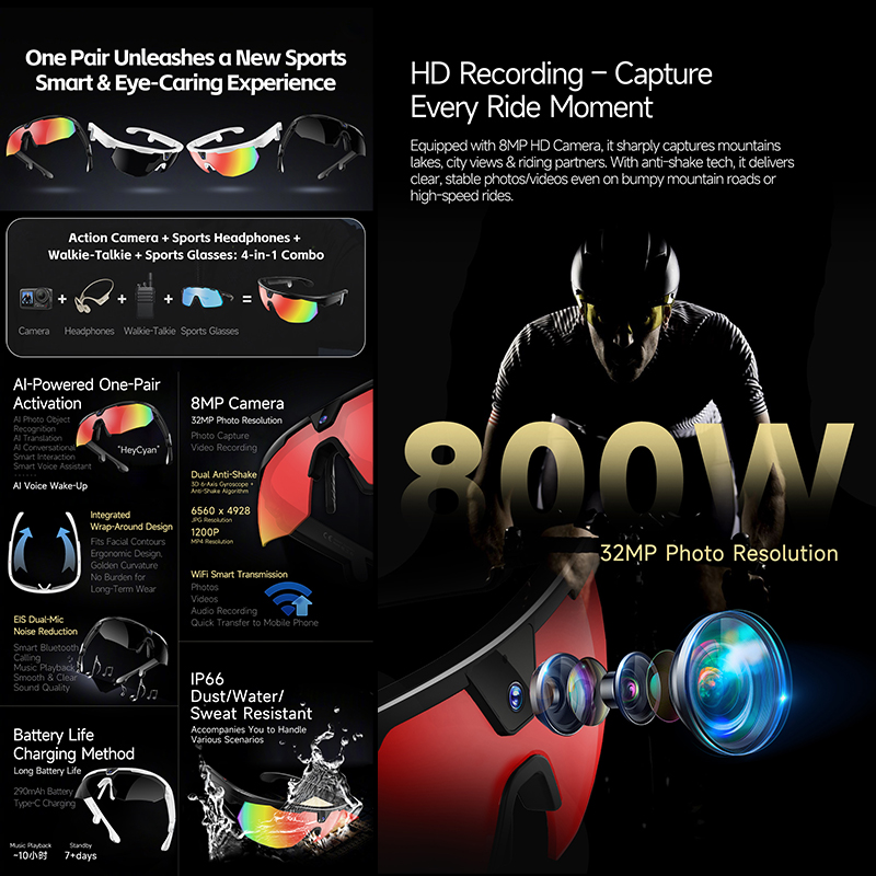 BT Cycling Sunglasses AI Voice - Smart Glasses Lens 评论和价格