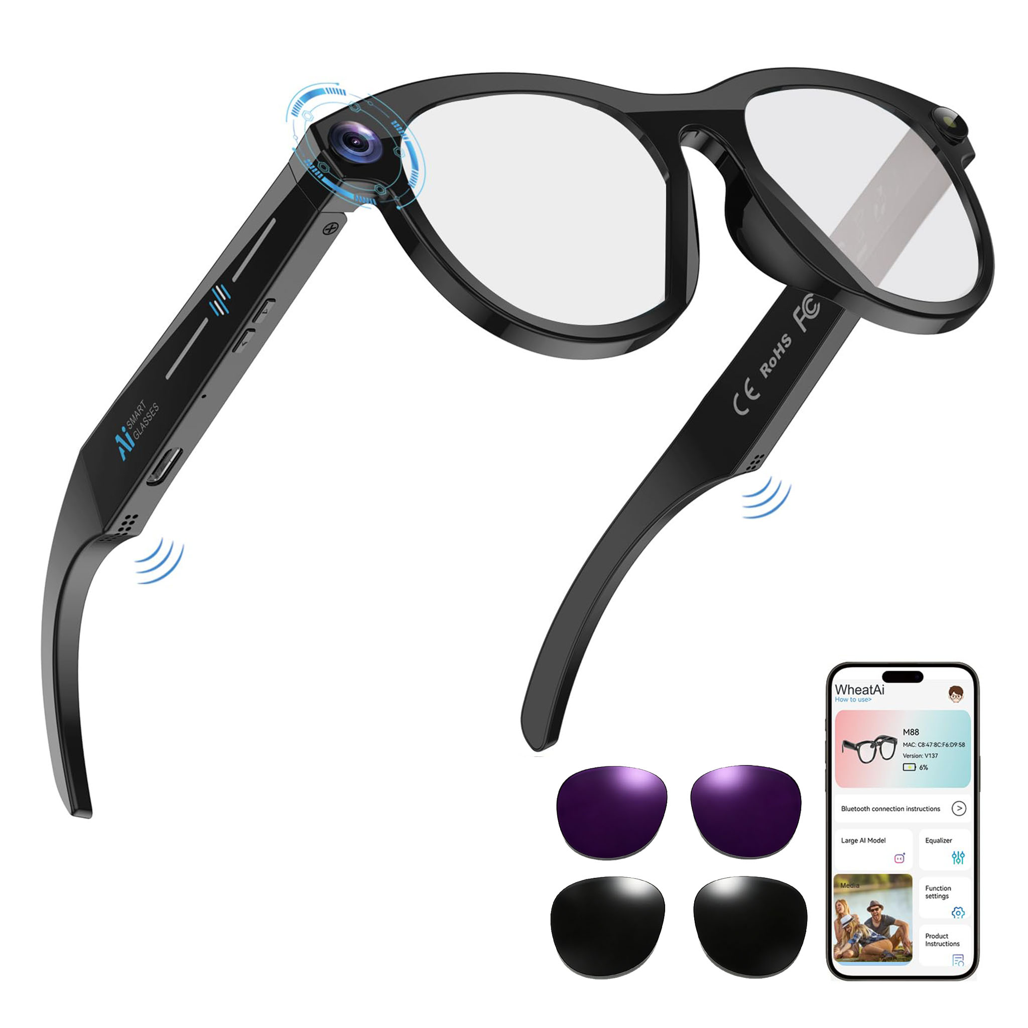 Black Smart Ai Glasses for Men - Smart Glasses Lens 评论和价格
